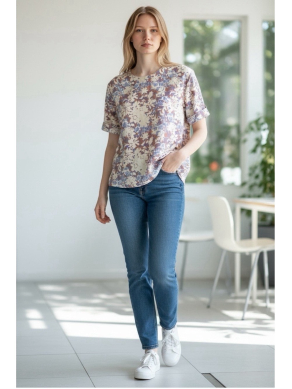 Wildfang Essential Boxy Top Woodblock Floral Small MRSP $84